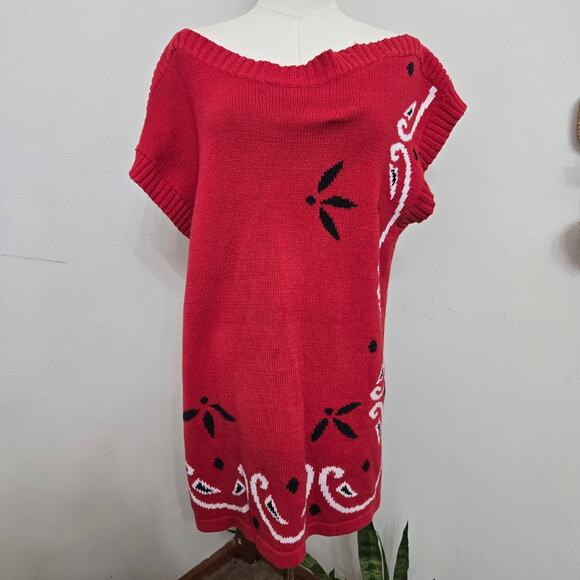 Breckenridge Womens Vintage 90s Western Cottage Bandana Knit Tunic Sweater M - Picture 4 of 12